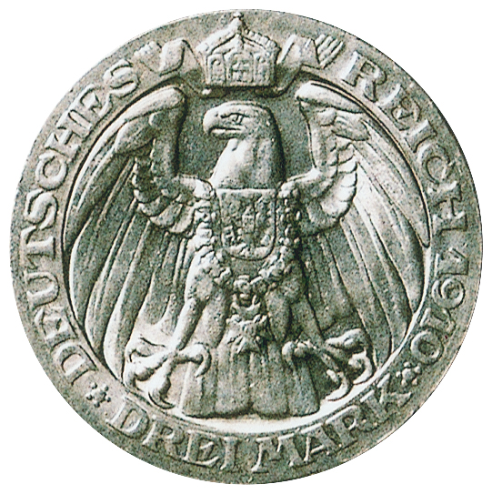 ドイツ プロイセン ヴィルヘルム２世 １８８８ １９１８ ３マルク銀貨 １９１０ A 表面 フリードリッヒ ヴィルヘルム３世とヴィルヘルム２世 ベルリン大学１００年記念 Km５３０ 日本コインオークション