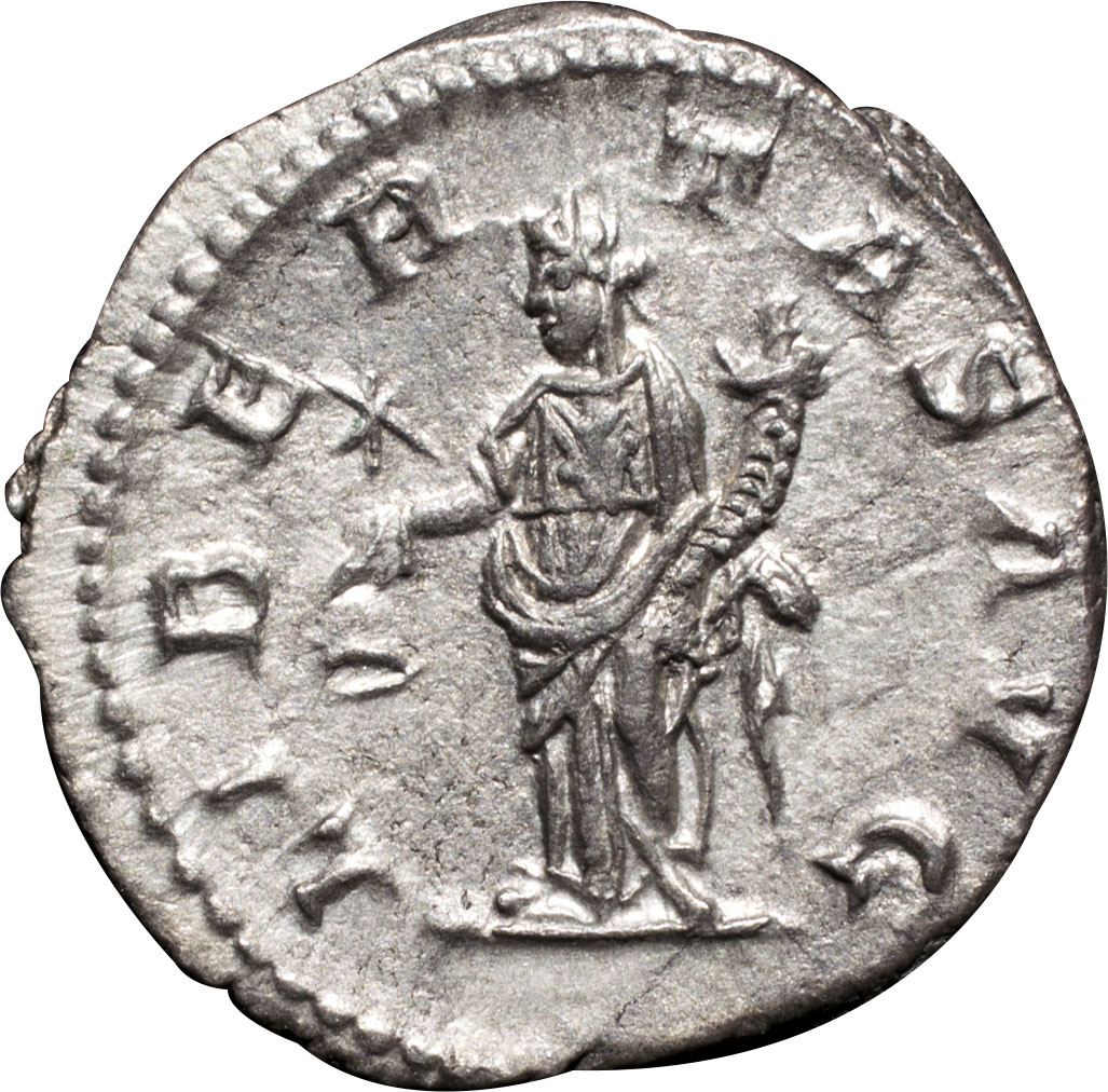 古代ローマ帝国 エラガバルス 218 222a D デナリウス銀貨 2 221a D Rev 帽子とコルヌコピア 豊穣の角 を持つリベルタス立像 Sear7523 日本コインオークション