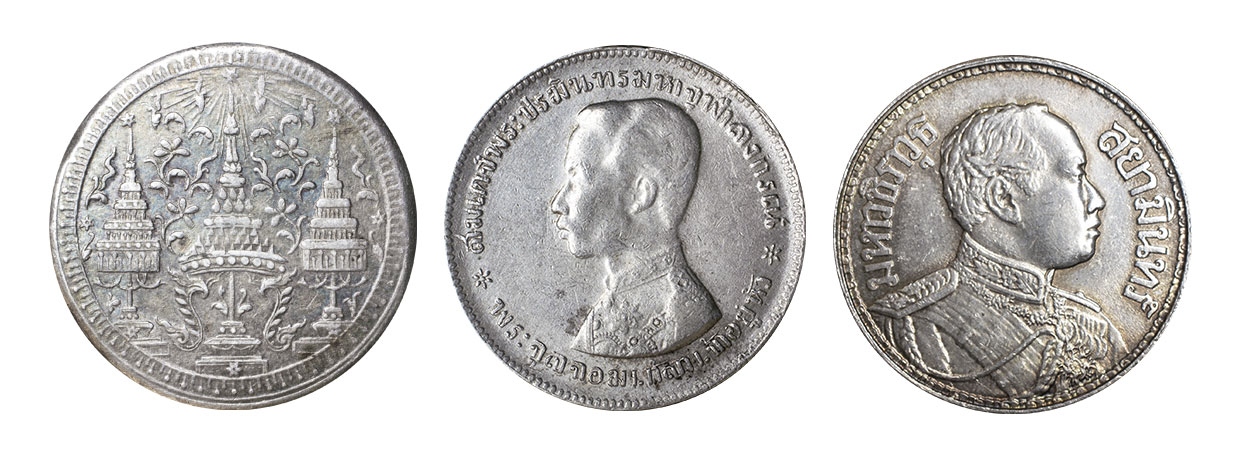 タイ 1バーツ銀貨 ラーマ4世 1851 1868 Nd 1860 Y11 ラーマ5世 1868 1910 Nd 1876 1900 Y34 ラーマ6世 1910 1925 Be2460 1917 スクラッチ有 Y45 合計3pcs 要下見 返品不可 日本コインオークション